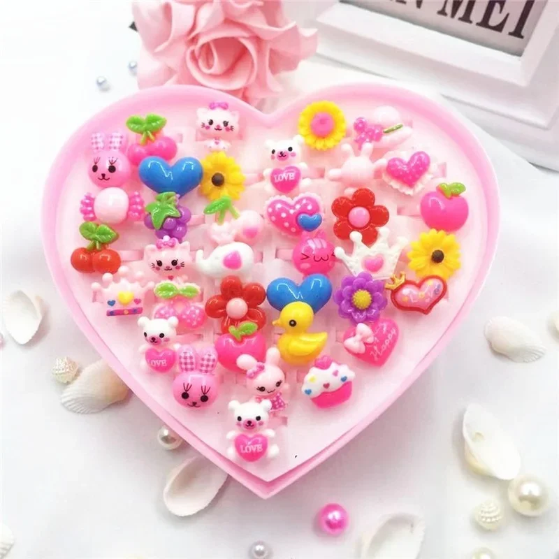 10pcs Children's Cartoon Rings Candy Flower Animal Bow Shape Ring Set Mix Finger Jewellery Rings Kid Girls Toys Dress up Rings