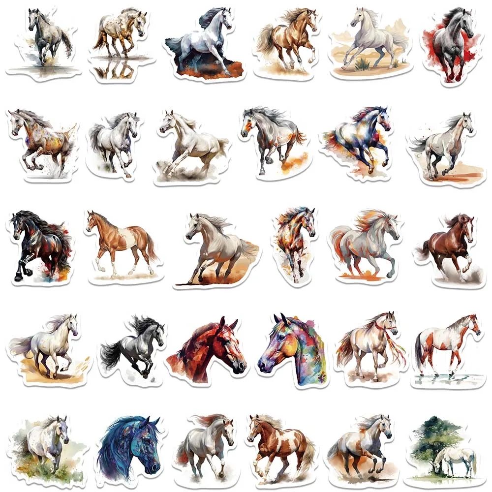 60pcs Aesthetic Cartoon Watercolor Animals Horses Stickers For Laptop Water Bottle Luggage Notebook Waterproof Graffiti Decals