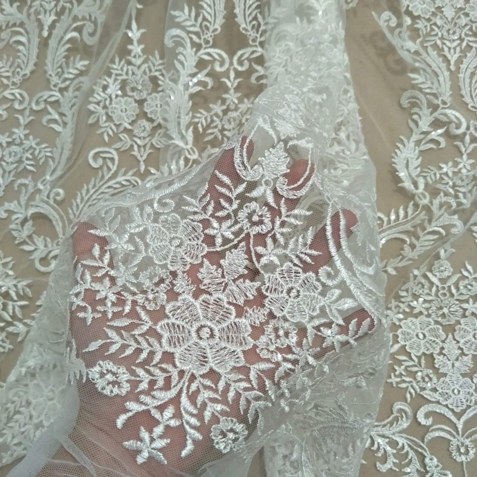 Sequin Wedding Dress Fabric Lace, The Latest, regular Nylon Material, Sold by the Yard, 2023