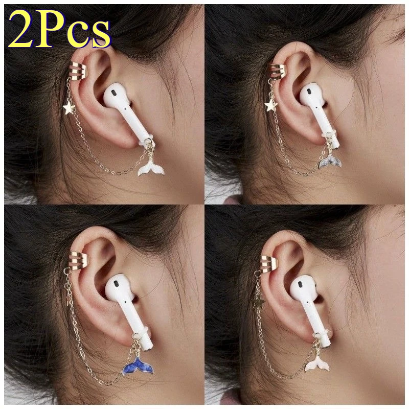 2Pcs Wireless Earphone Anti-Loss Clips, Trendy And Vibrant Fishtail Design Earphone Protection Chains, Ideal For Safeguarding Ea