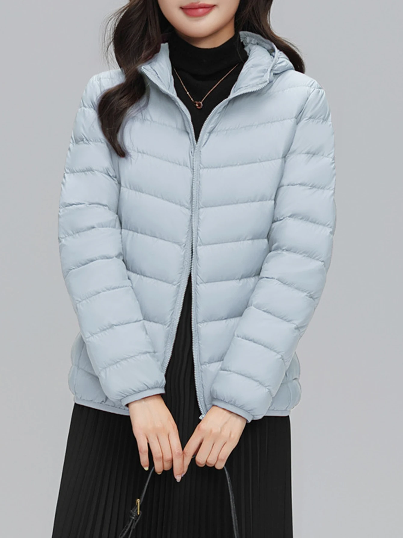 سترة نسائية بأكمام طويلة للخريف والشتاء بلون سادة وسحاب وغطاء للرأس ملابس يومية بأسلوب بسيط ملابس علوية