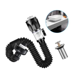 Washbasin Drain Fitting Siphon Retractable Sink Deodorant Hose Kitchen Sink Drain Washbasin Press Type Kitchen Accessories