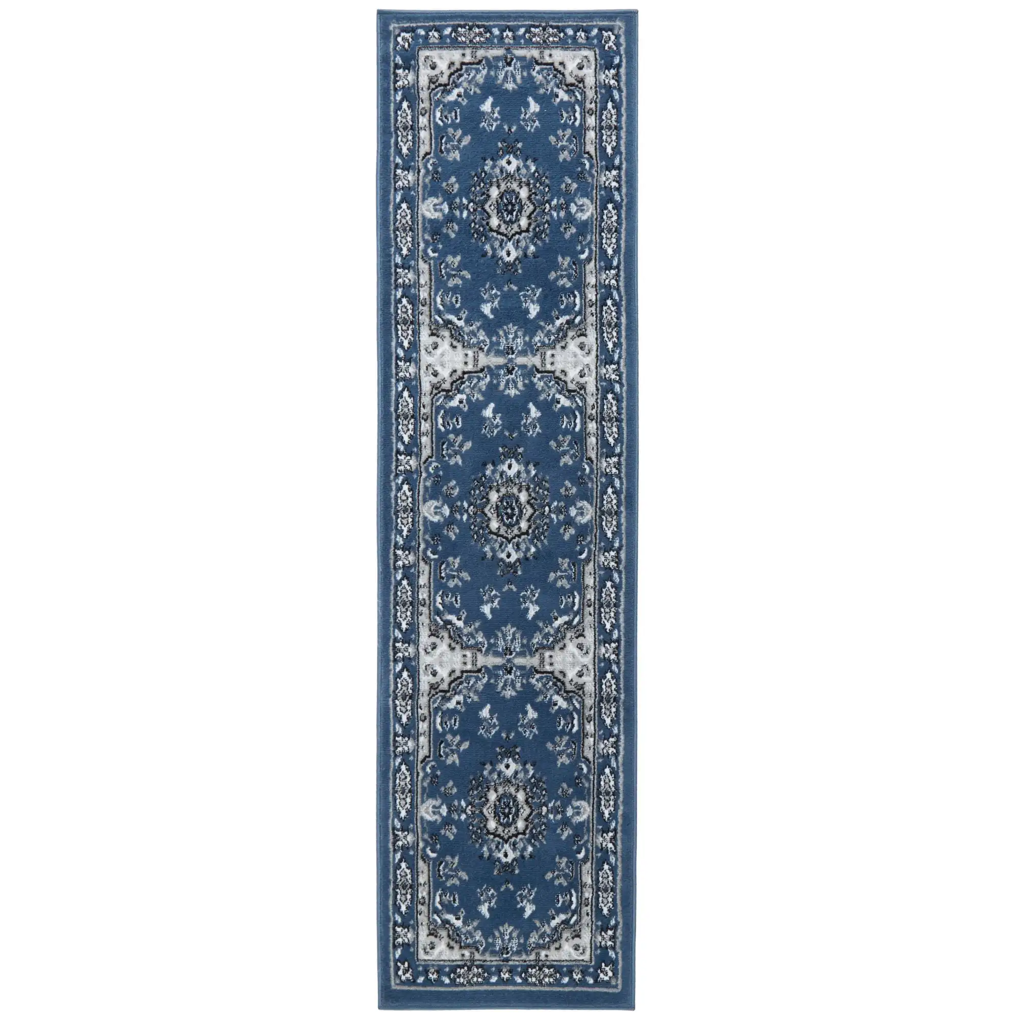 

Premium Sakarya Traditional Medallion Runner Area Rug, Blue/Ivory, 1'9x7'2