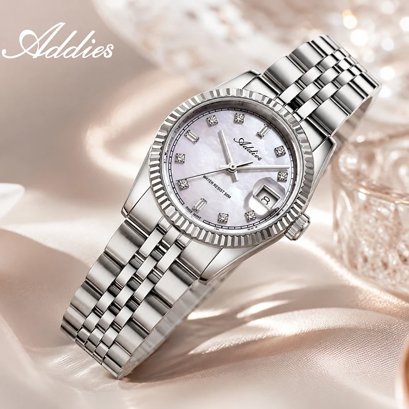 ADDIES Luxury Women Quartz Watch 316L Stainless Steel Sapphire Glass 50m Waterproof Business Dress Wristwatch For Women 28mm New