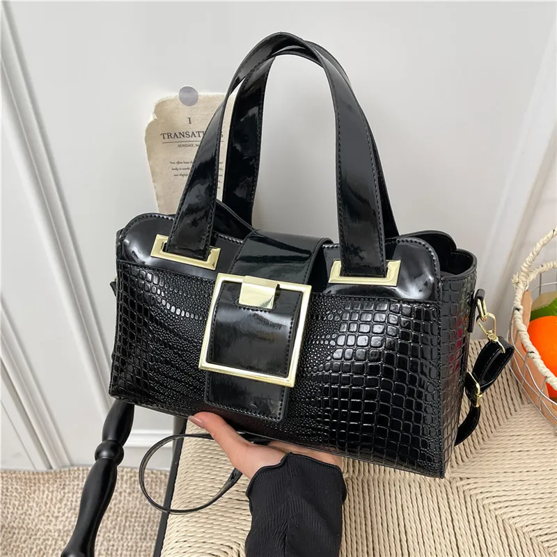

Black Women Bag Pu Leather Handbag Luxury Crocodile Pattern Shoulder Crossbody Bag Lady Large Capacity Commute Tote Classic Bags