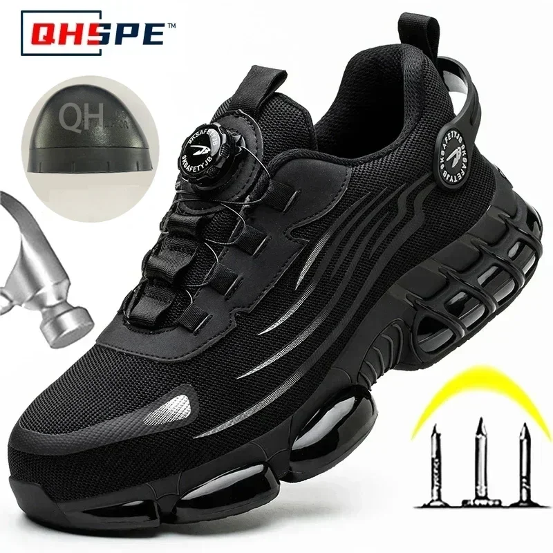 Rotating Button Safety Shoes Men Anti Smash Anti Puncture Fashion Sport Work Boots Protective Footwear Lightweight Breathable