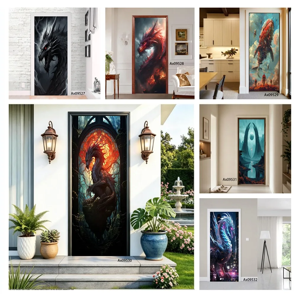 Fantasy Dragon Art Door Cover Mystical Beast Sci‑Fi Creature Door Sticker Wallpaper Stickers for Cabinets Wardrobe Door Crafts