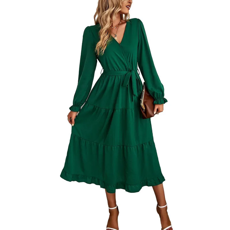 Spring Summer New Solid Color Casual Dress Commuter Office Women's Vacation Home Long Dress Sweet Spice Girl Style Comfortable