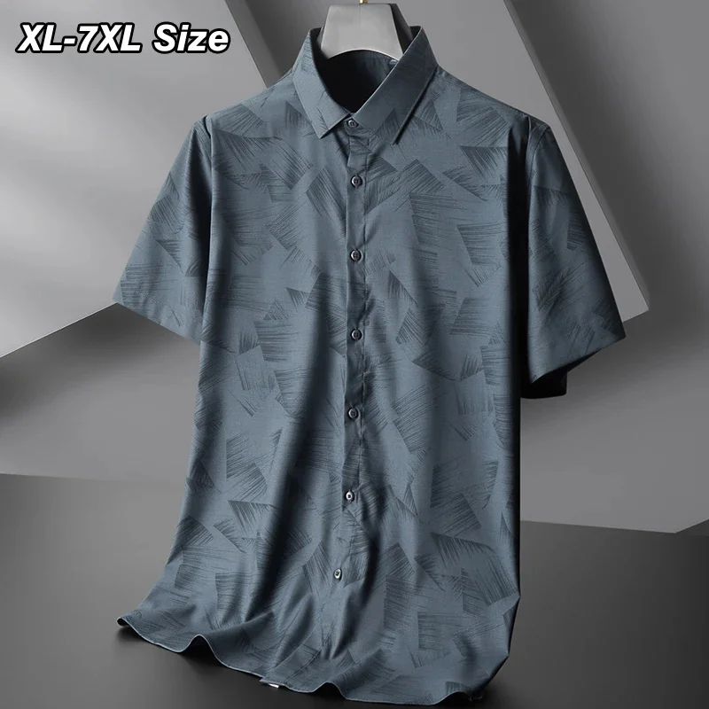 Men's Summer Short Sleeve Shirt Plus Size Luxury Printing Business Casual Shirts Dress Fashion Brand Clothing 5XL 6XL 7XL