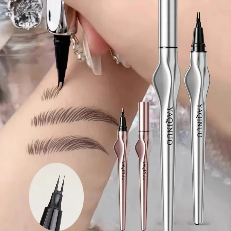 EOEKKY lápiz de cejas de 2 puntos maquillaje de ojos coreano 2 colores marrón oscuro tatuaje de cejas líquido largo impermeable fácil agarre lápiz de cejas