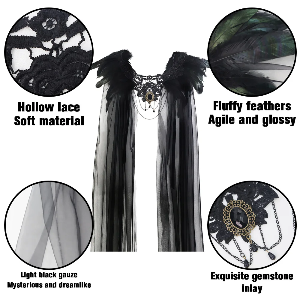 

Halloween Black Mesh Cloak with Feather | Halloween Creative Dress Up | Festival Party Decor| Dress Up Accessories for Cosplay