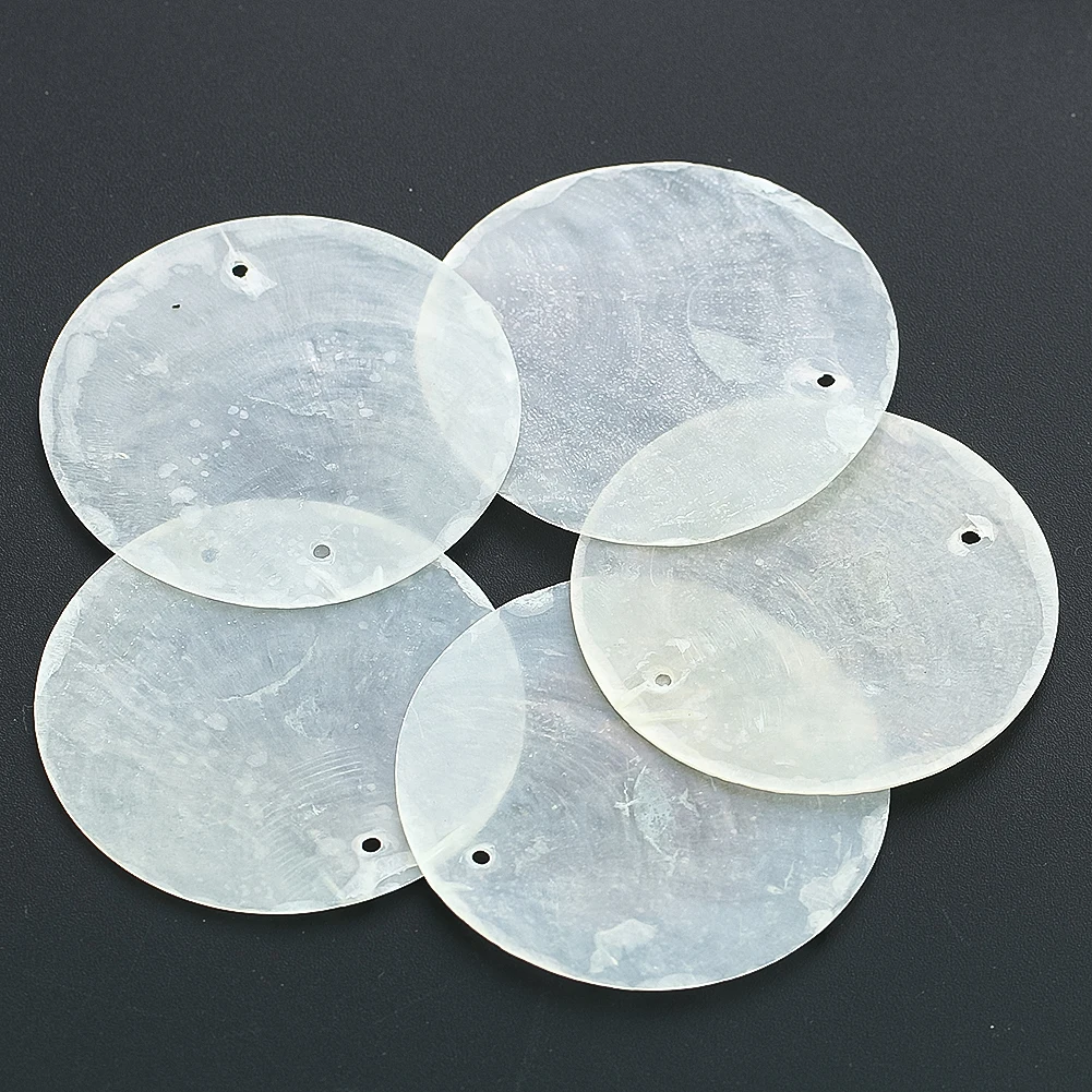 

10pcs 50mm 2-Hole Mirror Shell Piece Original Color Translucent Shell for Wedding Lighting Decor Wind Chime Accessory Mica Craft