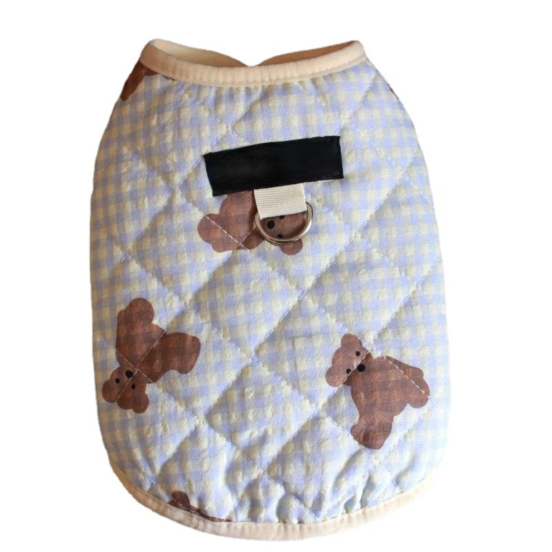 Chaleco acolchado de oso a cuadros para mascotas, ropa para perros, otoño e invierno, puede tirar de la ropa para cachorros, nuevo chaleco de algodón con estampado a cuadros para perros pequeños