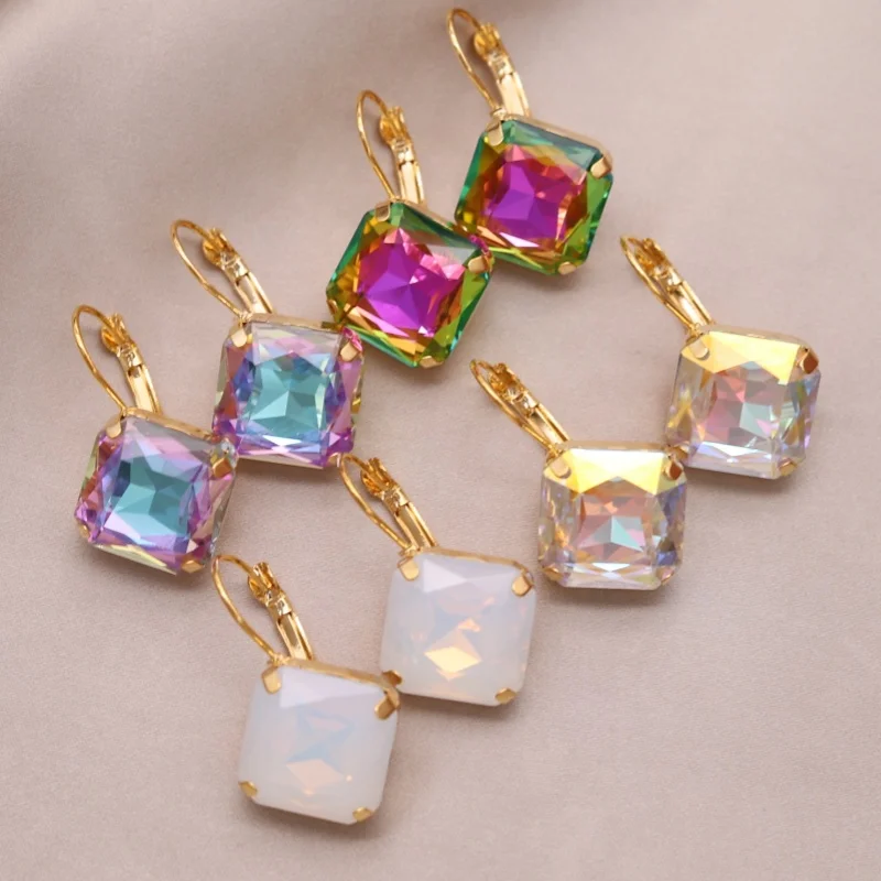 مجوهرات الأزياء الكورية الجديدة 14K مطلية بالذهب الفاخرة وامض مربع اللون كريستال أقراط أنيقة إكسسوارات الحفلات النسائية #1