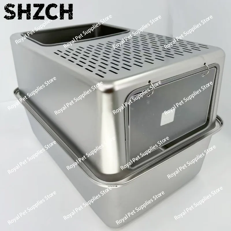 Pet stainless steel extra-large cat litter box, plus high anti-litter cat toilet anti-splash, easy to clean cat supplies