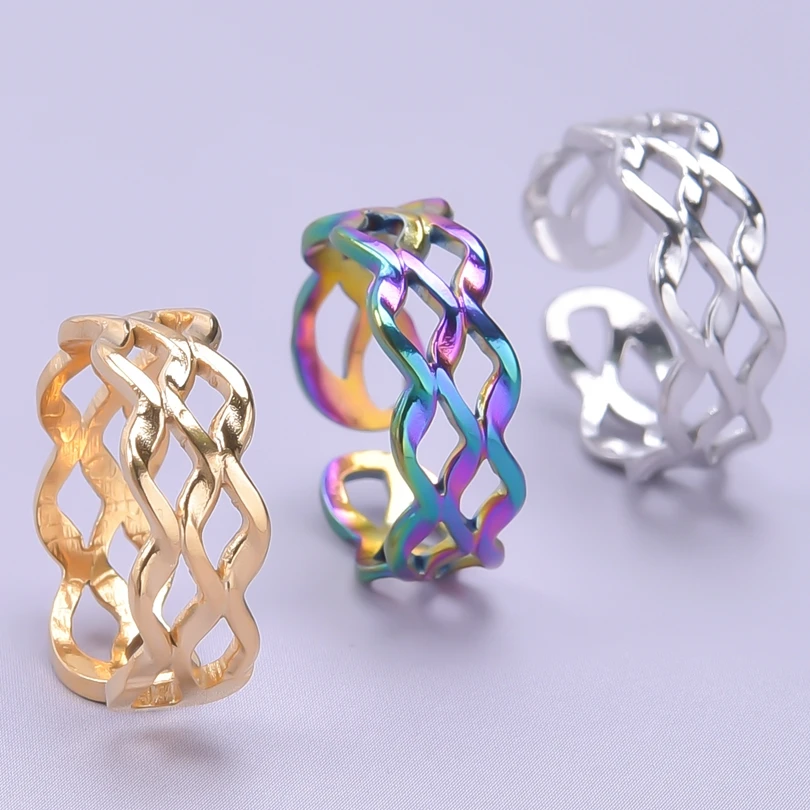 Stainless Steel Rings For Women Men Water Ripples Rainbow/Gold/Silver Color Ring Engagement Fashion Jewelry Party Bague Mujer