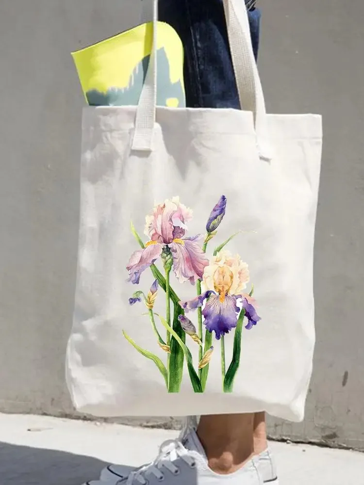 

2026 New Watercolor Flower Creative Plant Printed Canvas Bag Shoulder Bag Large-capacity and fashionable, versatile design