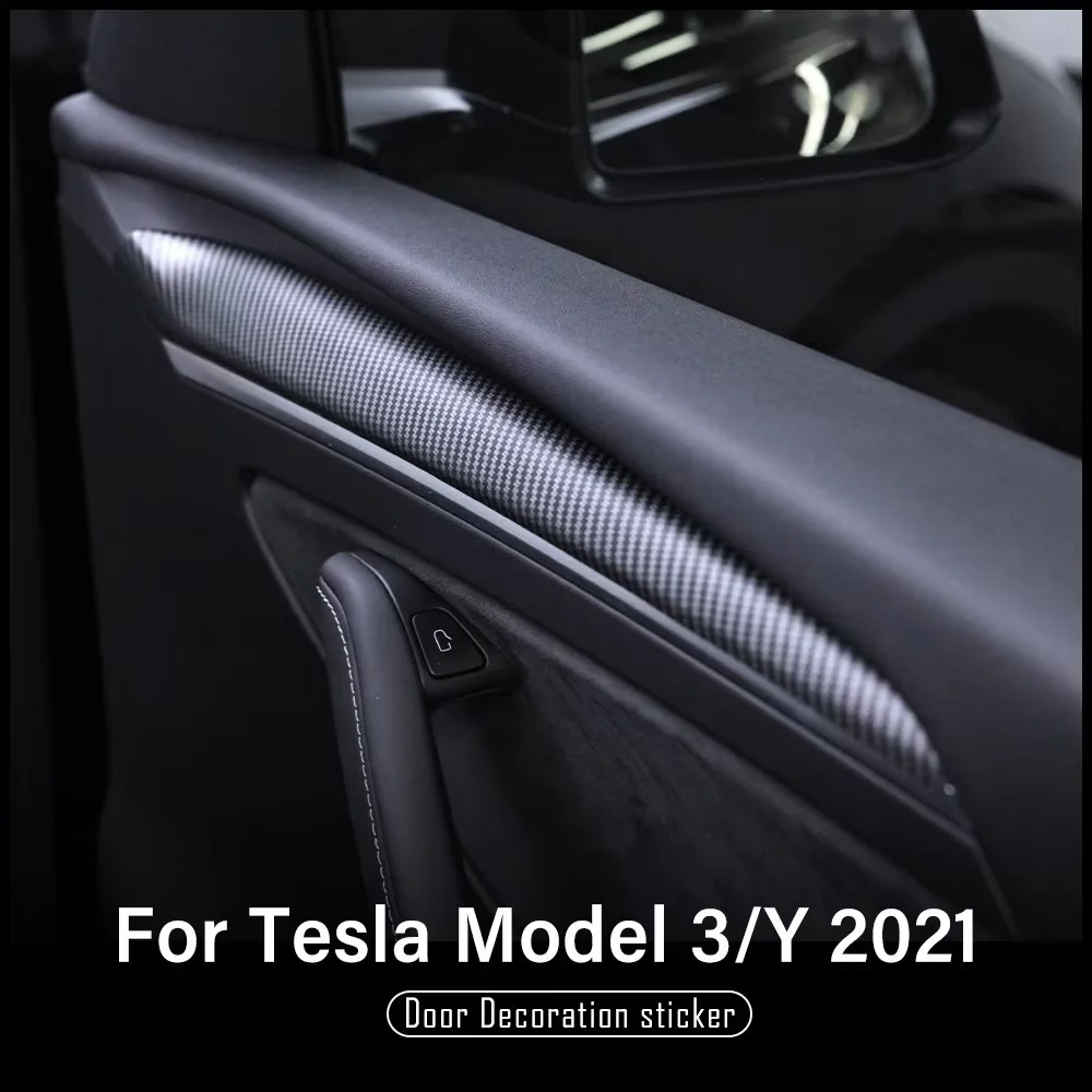 Adhesivo decorativo para puerta de coche de fibra de carbono mate ABS para Tesla modelo 3 Y 2022 2021 accesorios para Interior de coche