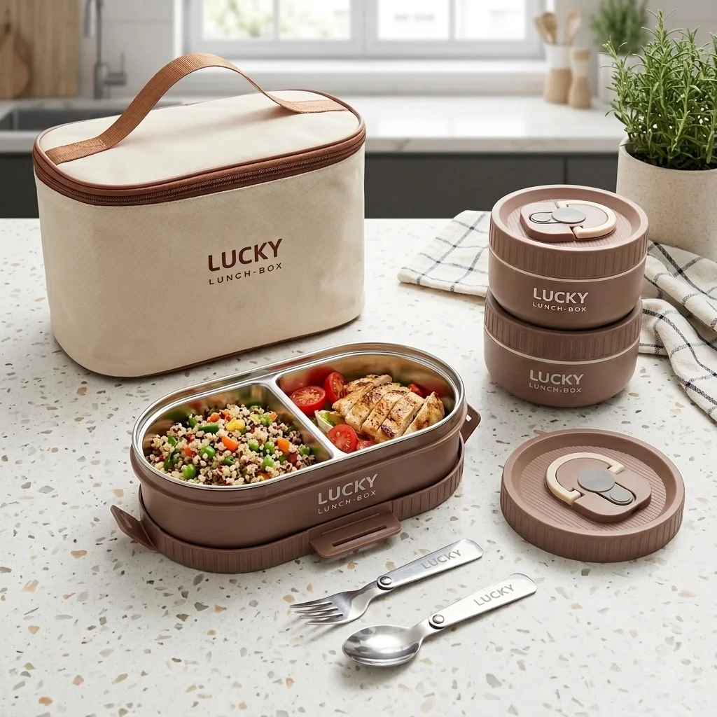 Microwave Safe 304 Stainless Steel Bento Box Leakproof Portable Lunch Box Set Thermal Food Container For Office Adults Kids - view 2
