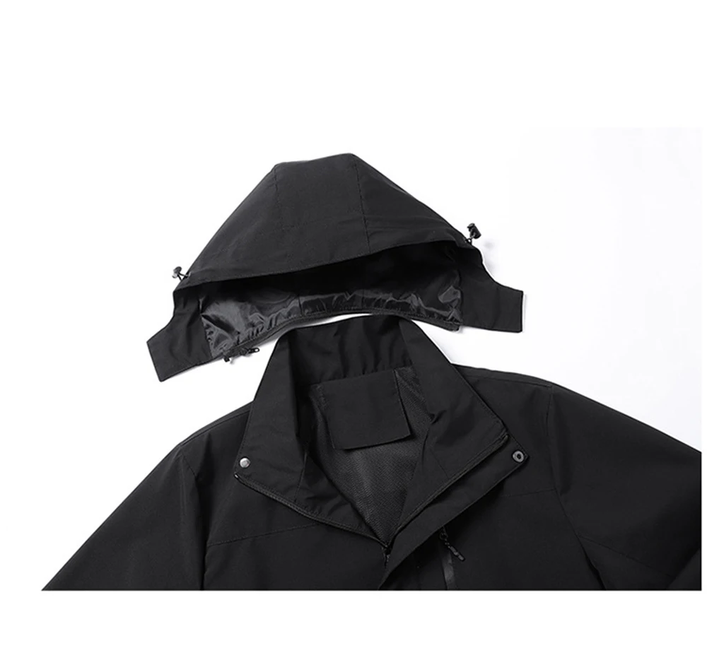 Men's Outdoor Windbreaker Jacket High-Quality Waterproof Detachable Hoodie Mountaineering Single Layer Zip Up Hardshell Jacket
