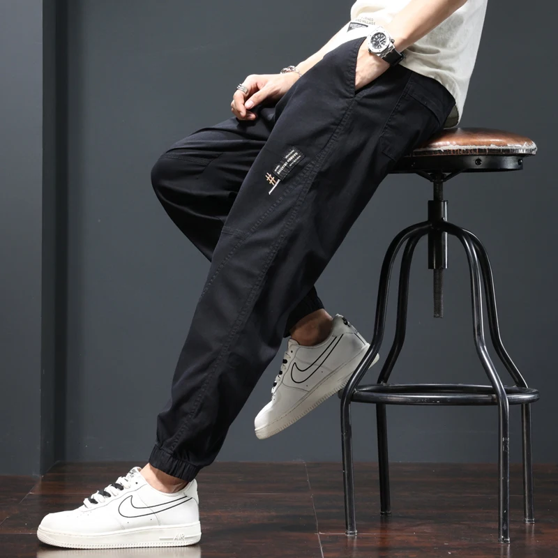 

Summer Casual Loose Nine-Piece Men's Jeans Cargo Pants Cotton Elastic Waisand Workwear Trousers Trendy Brand Spring Autumn