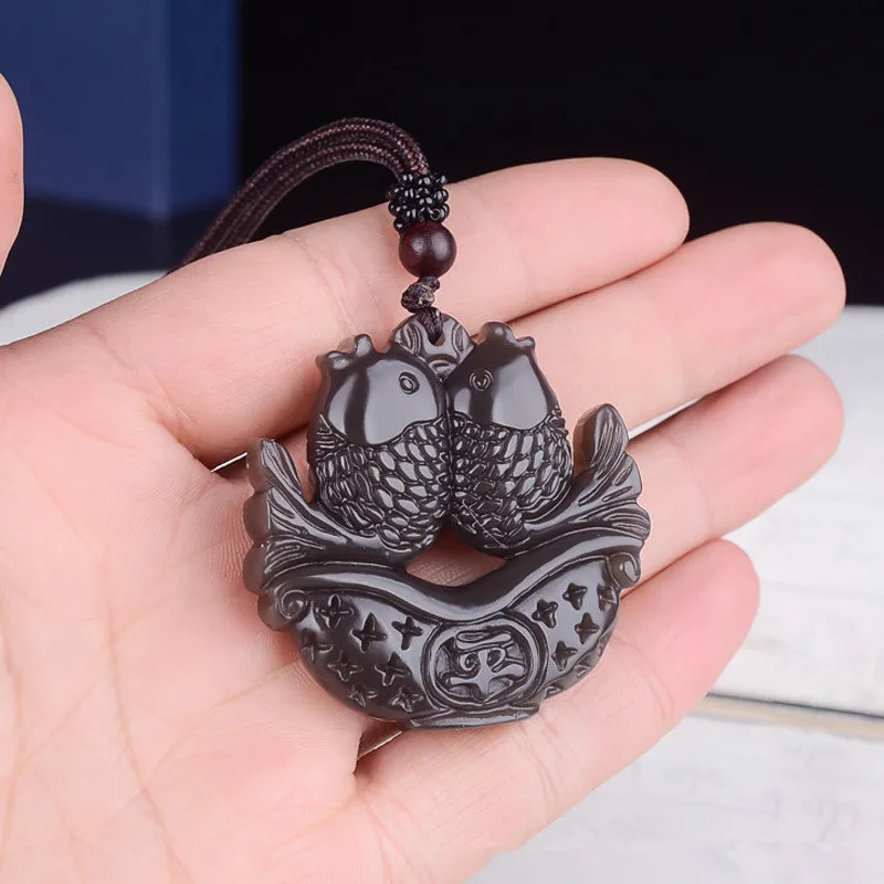 Chinese Jade Smoke Purple Hand Carved Pisces Pendant Fashion Boutique Jewelry Men's and Women's Fish Necklace Gift