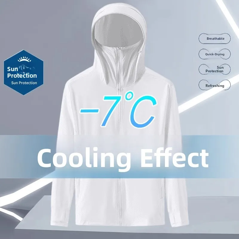 Men's Fishing Running Outdoor Hiking UPF50+ Summer Ice Silk Thin Hooded Outerwear Cycling Camping UV Sun Protection Sunscreen