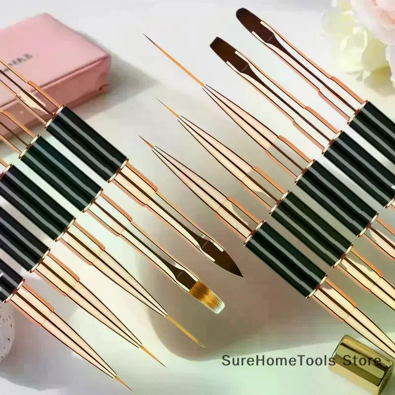 5 قطع من فرش تزيين الأظافر ذات نهاية مزدوجة - قلم رسم بتفاصيل بطانة رفيعة ثلاثية الأبعاد لتزيين الأظافر أدوات مانيكير ذاتية الصنع للاستخدام المنزلي #4