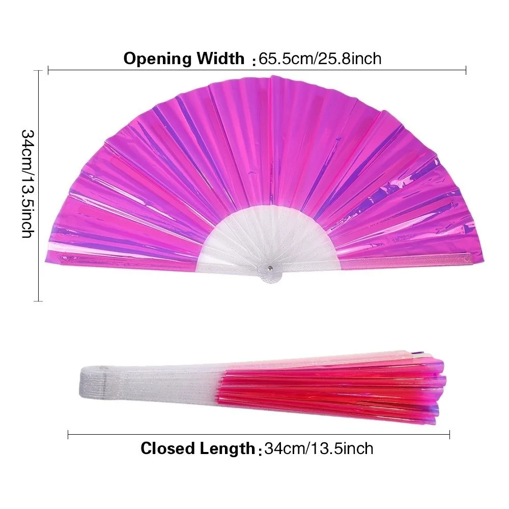 Portable Holographic Effect Folding Fan Iridescent Finish Large Size Handheld Fan Party Decoration Stage Props Party Fan Summer