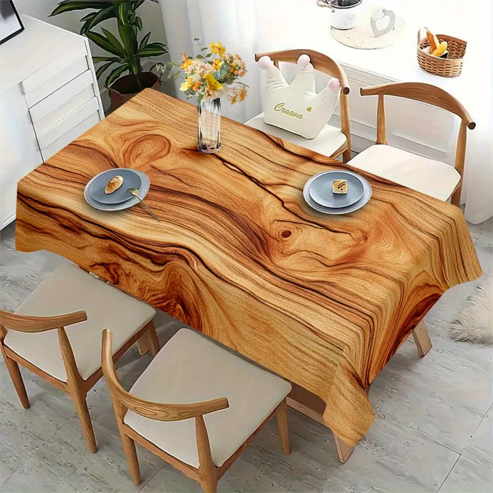 Simple Farmhouse Wood Grain Pattern Rectangular Polyester Tablecloth