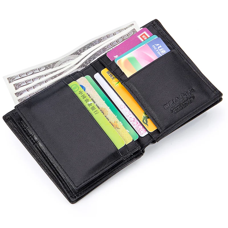 BULLCAPTAIN 2023 New Large Capacity Genuine Leather Bifold Wallet/Credit Card Holder for Men with 15 Card Slots QB-027 Black