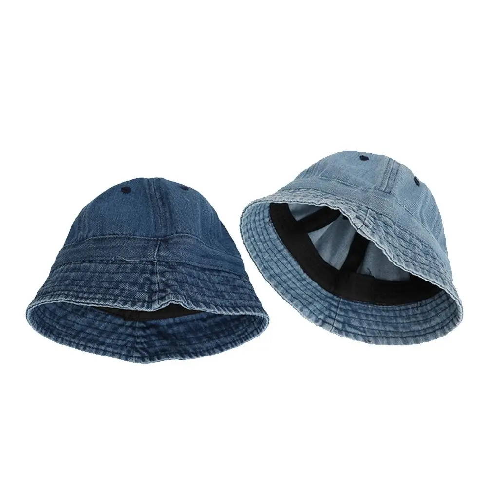 Korean Style Washed Denim Bucket Hat Infant Cap Panama Cap Children Fisherman Cap Headwear Solid Color Baby Sun Hat Girls