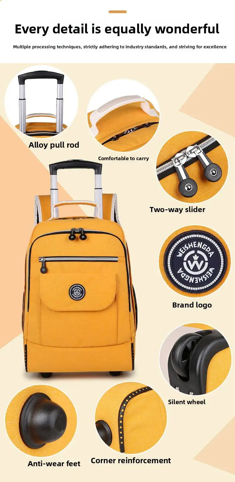 Weishengda Student Trolley Backpack, Dual-Use For Pulling Carrying, Reduces Load Protects The Spine, Ultra-Light And Large