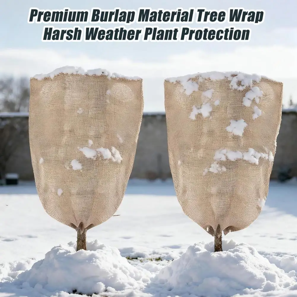 Breathable Tree Wrap Burlap Winter Plant Cover with Drawstring Reusable Frost Protection Blanket Tree Bush Freeze for Garden