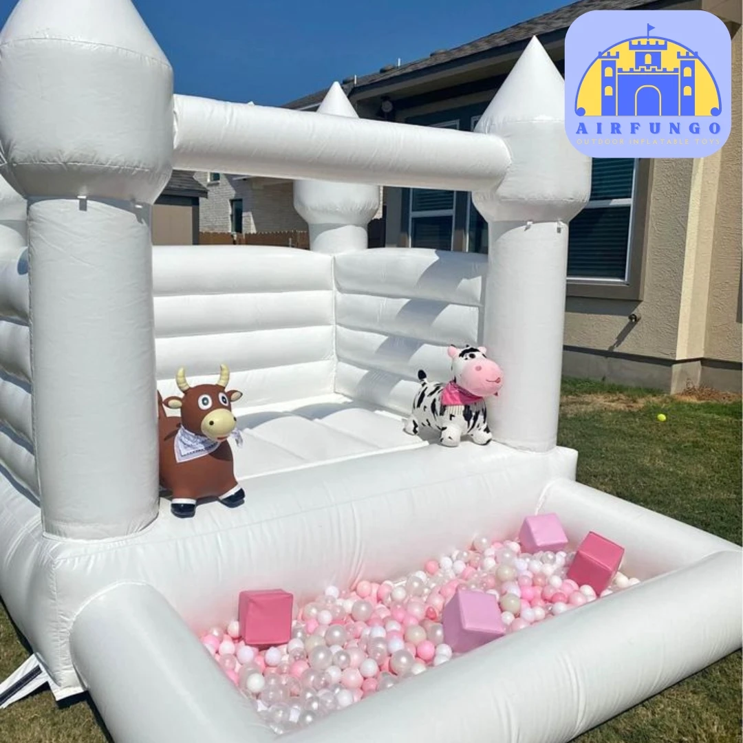 Personalização Mini Bounce House, Castelo Bouncy Inflável, Casa Branca com Ball Pit para Crianças, Celebração da Festa Moonwalk