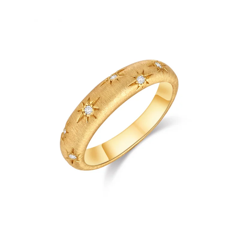 Point diamond octagon star brushed ring female niche high-grade luxury Bouchi wind