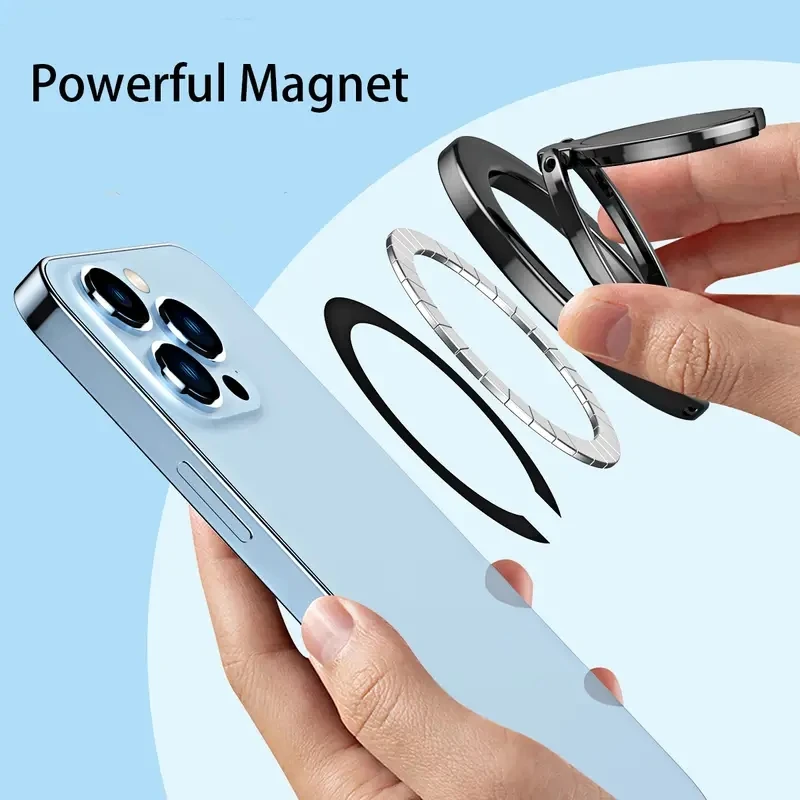 Universal Magnetic Vehicle Phone Holder Strong Magnet 360° Rotation Foldable Adjustable Ergonomic Finger Ring Cell Phone Mount