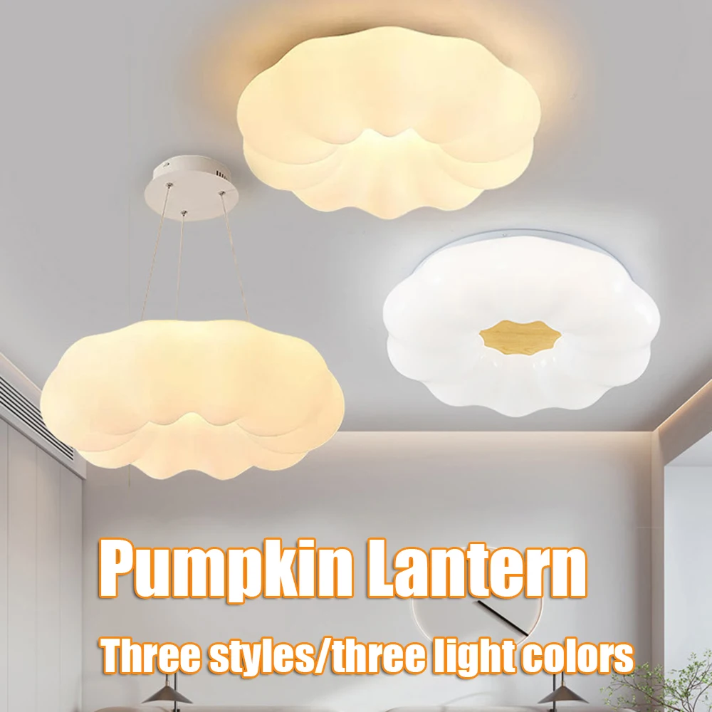 

Pumpkin Ceiling Light Chandelier Wooden Room Decoration LED Light Furniture Decoration Supplies Study Bedroom Tri-colour Light