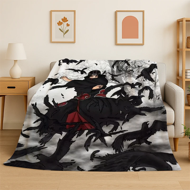 Retro Anime N-Naruto Cartoon I-Itachi Flannel Throw Blanket,Warm Cozy Blanket for Bed,Sofa,Couch,Bedroom,Living Room,Office,Gift