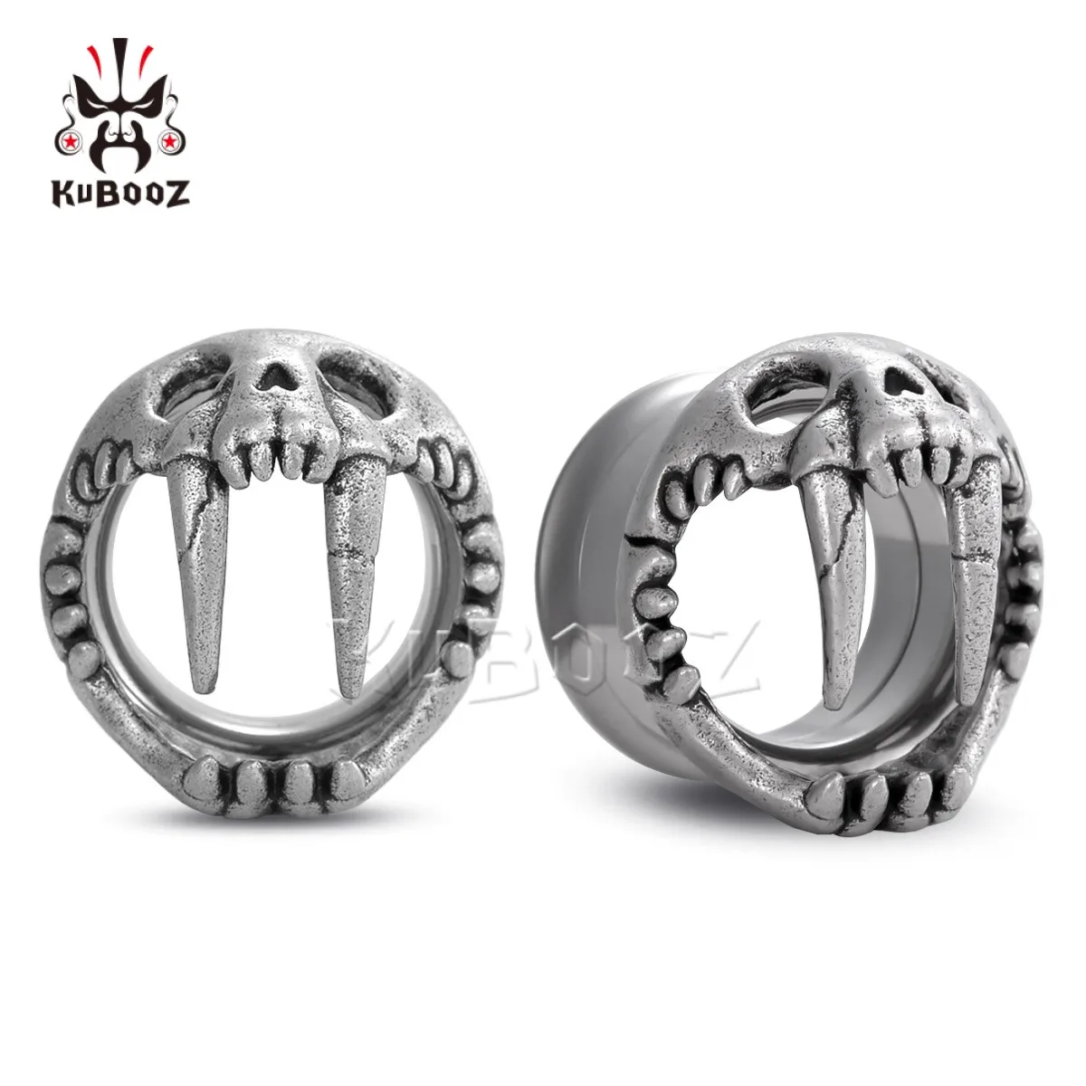 KUBOOZ New Ear Piercing Tunnels Plugs Skull Expander Gauges Stainless Steel Stretchers Jewelry Earrings 2PCS