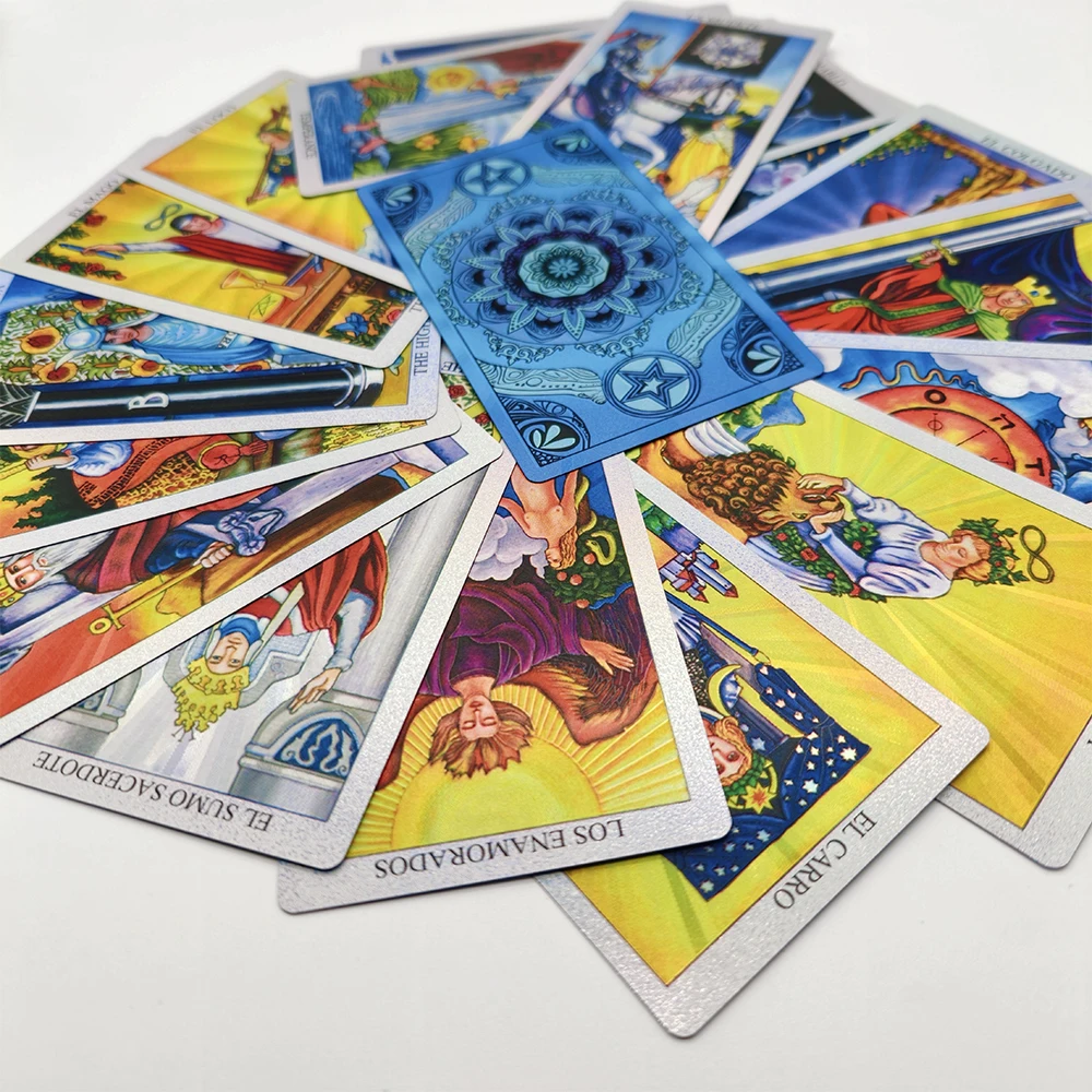 Goldfolien-Tarot Spanisch & Englisch Edition, Tarot auf Spanisch, Laser Glänzendes Majestätisches Orakel mit Zweisprachigem Begleitbuch – Detail 9