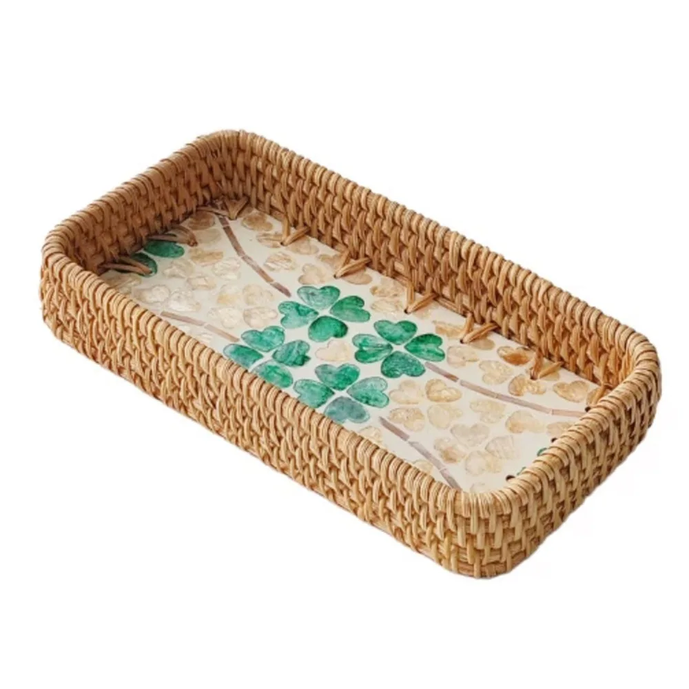 Hand Woven Splicing Shell Rattan Basket Colorful Rattan Weaving Weaving Fruit Basket Decorative Household Bread Baskets Tray