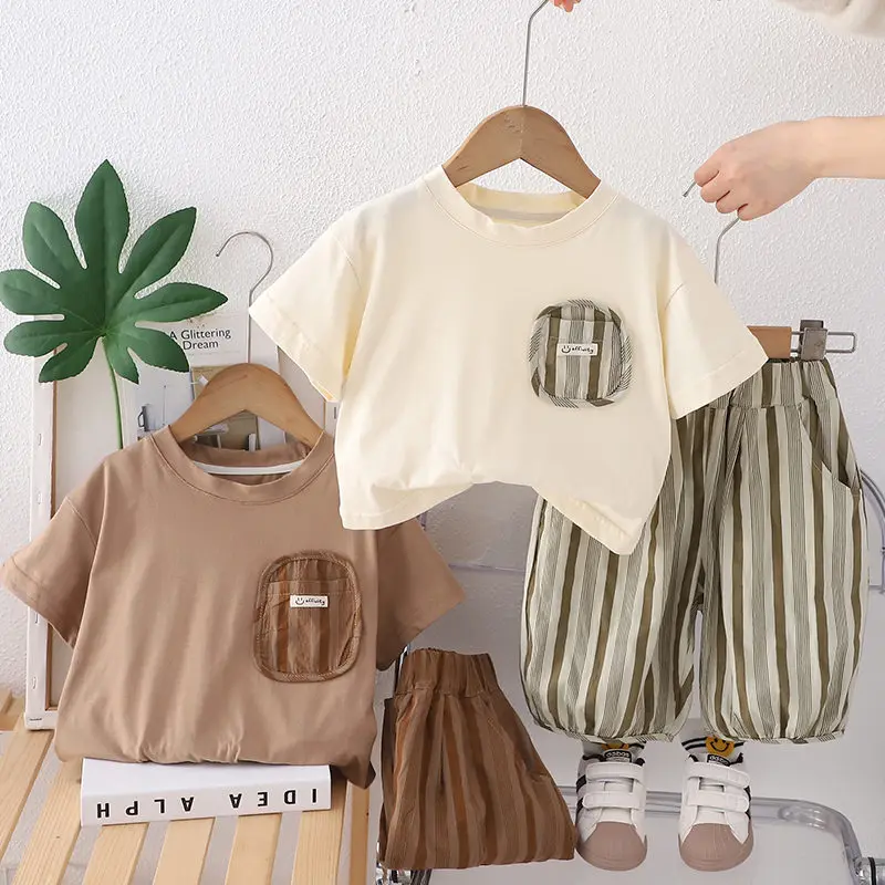 Summer Kids Baby Boys Clothing Suits Striped Short Sleeve T-Shirt Shorts Casual Clothes Outfit Infant Children Clothing 2PCS/Set