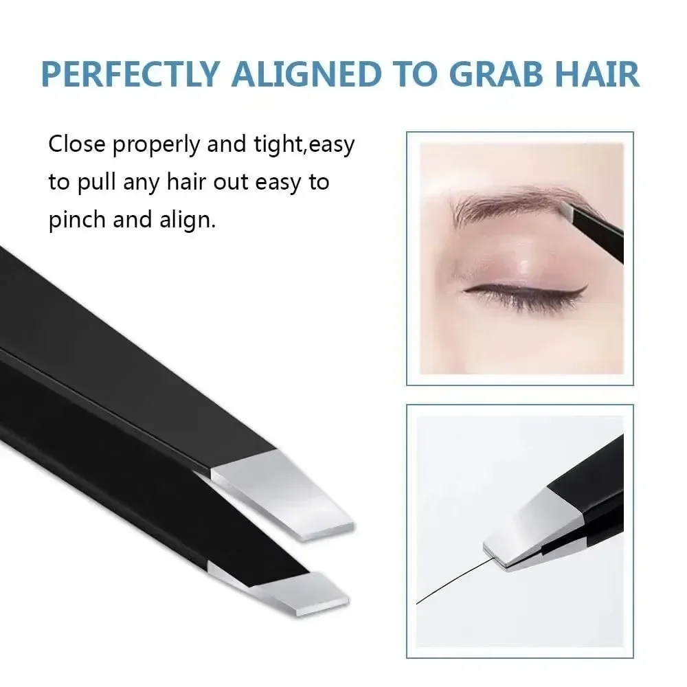 4PCS/Set Stainless Steel Slanted Tweezers Set With Storage Bag Portable Beard Tweezers Pointed Tip Eyelash Tweezers