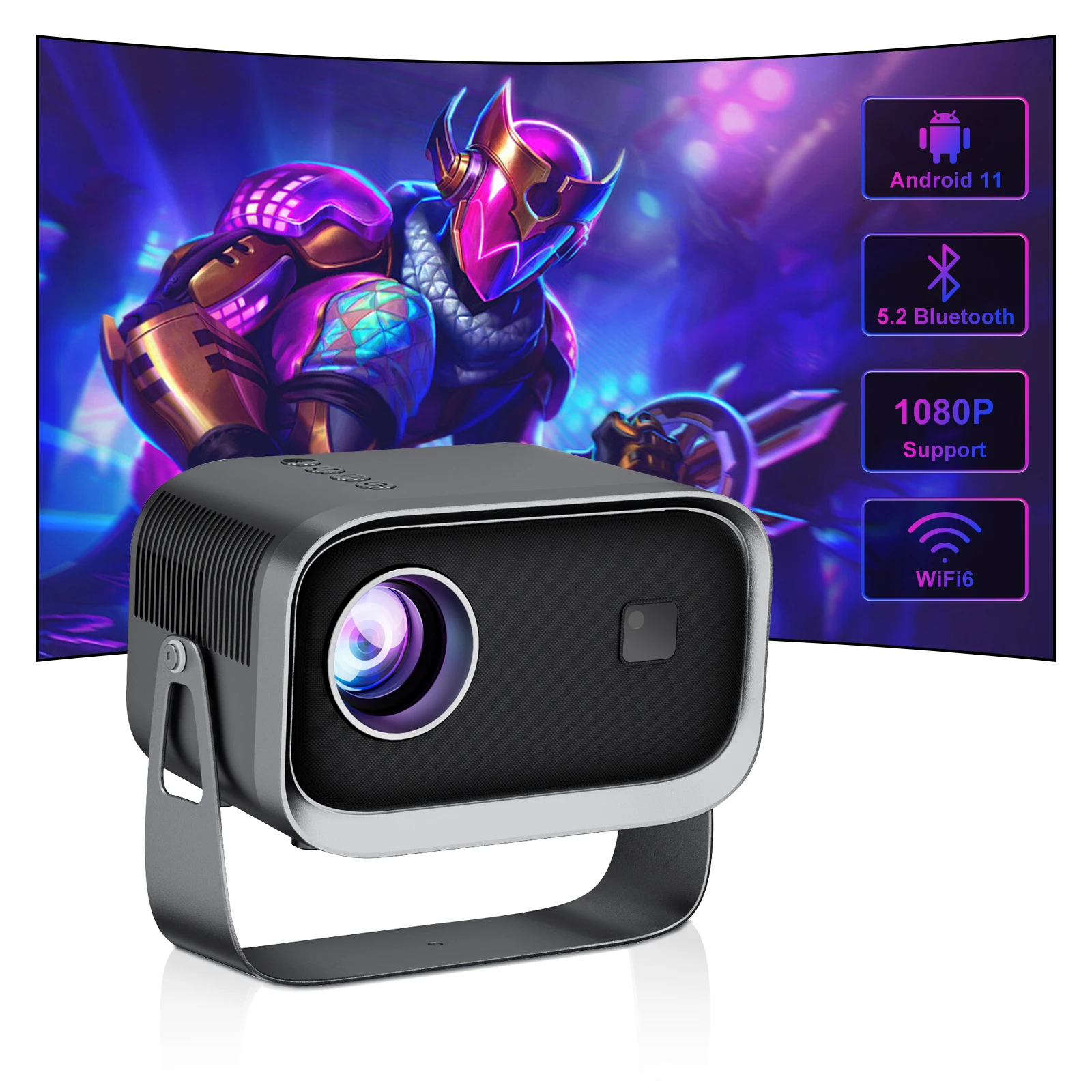 Salange P28B Projector Mini Home Theater Android 11 Free-Style Placement Projection 4K Support Samsung iPhone Smartphone