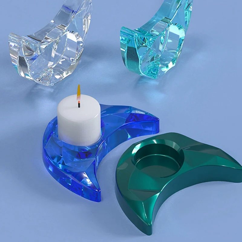 DIY Crystal Epoxy Resin Mold Moon Shaped Candle Holder Decoration Storage Box Jewelry Silicone Mold