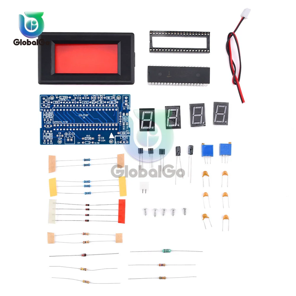 ICL7107 Digital Thermometer Kit DIY Module 0-100 ℃ Half Panel Type Temperature Meter Manual Welding Temperature Sensor Kit