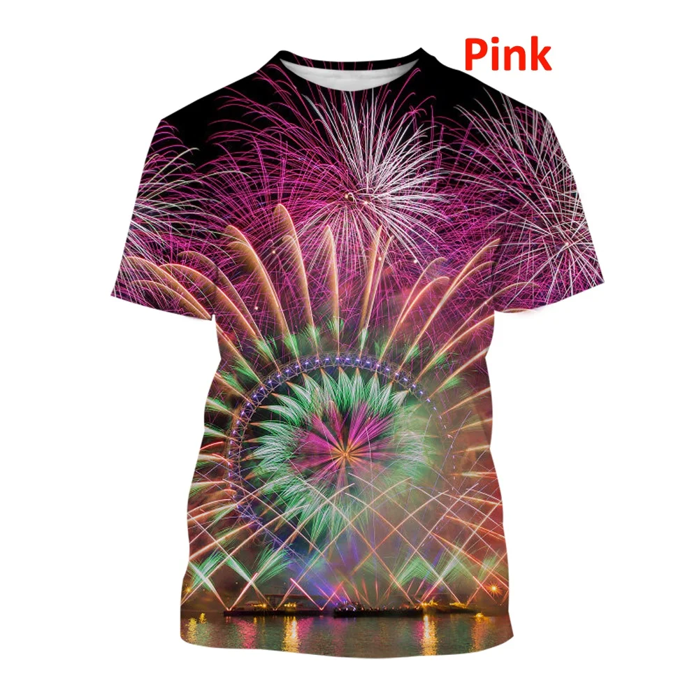 Fireworks 3D Printed T Shirt Fashion Unisex Short Sleeve Casual Top