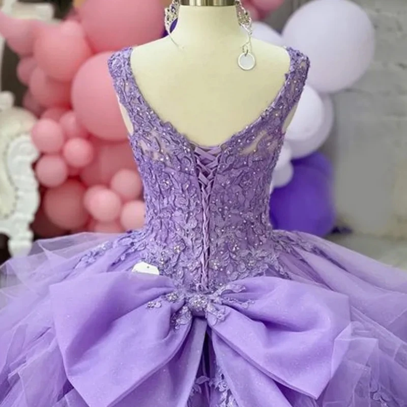 Vestido De corsé con apliques De encaje, imagen Real, lavanda dulce, 16 vestidos para graduación, fiesta De cumpleaños, cuello en V, 15, 14 años, quinceañera