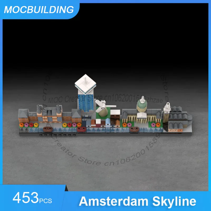 MOC Building Blocks Amsterdam Skyline Architecture Display Collection Model DIY Assemble Bricks Creative Xmas Toys Gifts 453PCS